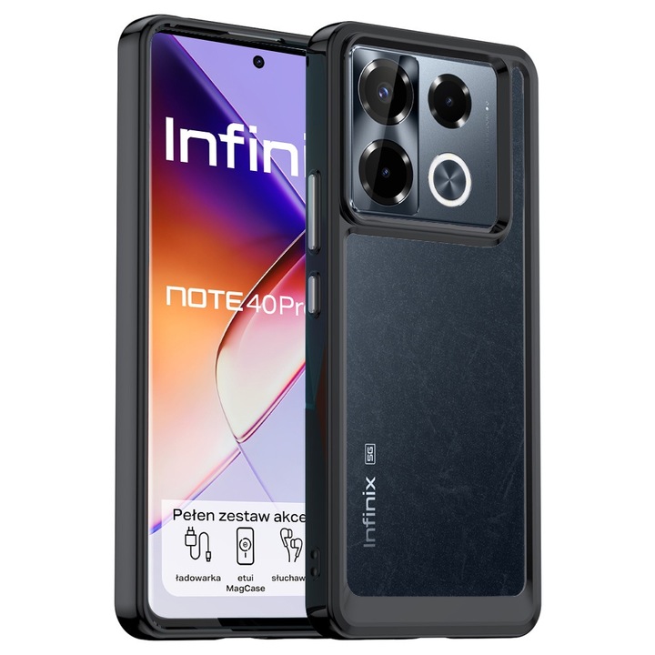 Husa telefon XGSM pentru Infinix Note 40 Pro Plus, Fusion Hybrid, Transparenta/Neagra