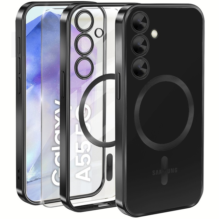 Husa pentru Samsung Galaxy A55 5G, Erbord, TPU, MagSafe, cu sticla de protectie 9H, negru