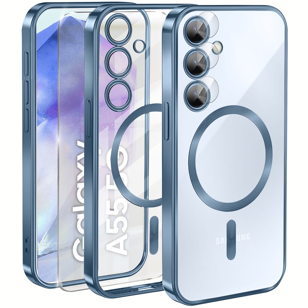 Set husa de protectie si folie de ecran pentru Samsung Galaxy A55 5G, ERBORD, TPU, Albastru