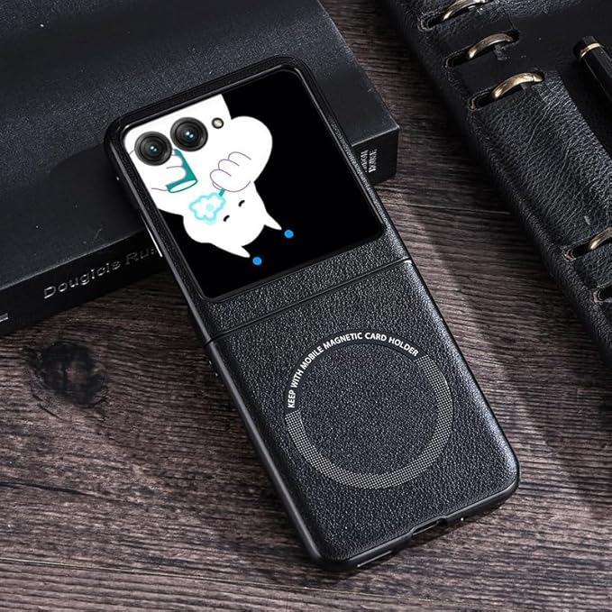Husa Leather Hybrid pentru Motorola Razr 50 Ultra, ERBORD, Piele ecologica / TPU, Negru