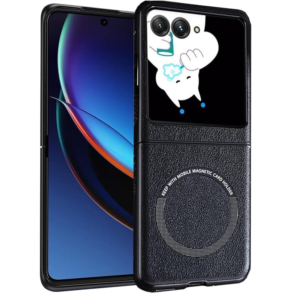 Husa Leather Hybrid pentru Motorola Razr 50 Ultra, ERBORD, Piele ecologica / TPU, Negru