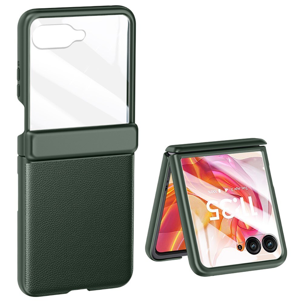 Etui pentru Motorola Razr 50 Ultra, ERBORD, Slim Leather, verde, cu sticla, protectie completa