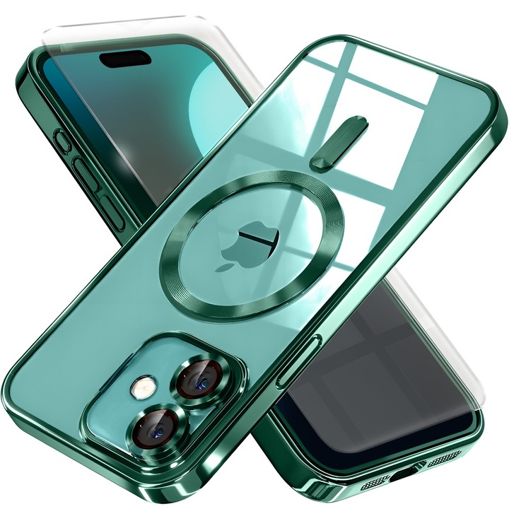 Etui pentru iPhone 16 Plus, Electro MagSafe, verde + Sticla de protectie 0.3mm