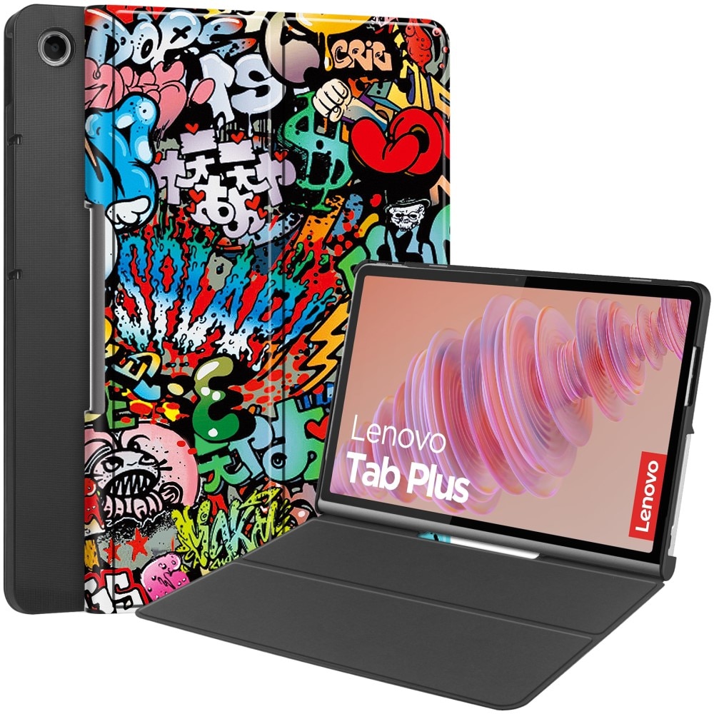 Husa tableta XGSM compatibila cu Lenovo Tab Plus, graffiti, suport, slim