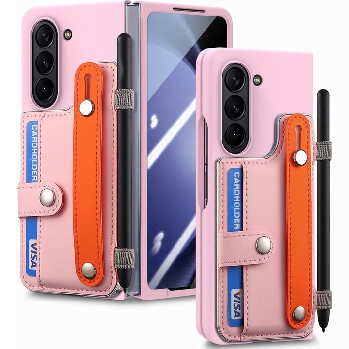 Husa telefon, XGSM, Pentru Samsung Galaxy Z Fold6 5G, cu suport si sticla, roz