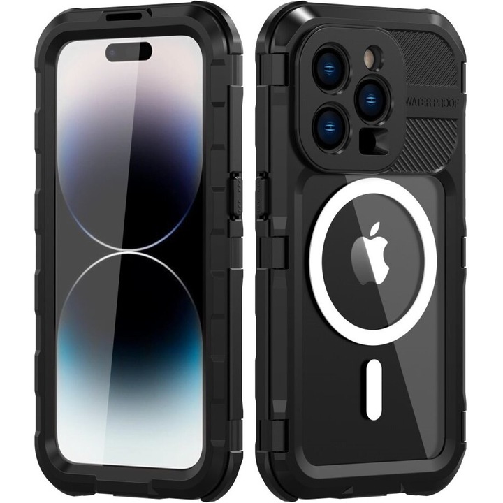 Etui Wodoodporne IP68 pentru iPhone 14 Pro, Shellbox MagSafe, negru, 2m adancime, protectie completa
