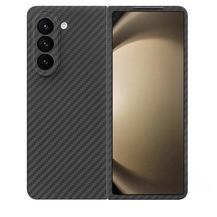 Husa telefon, XGSM, pentru Samsung Galaxy Z Fold6 5G, fibra aramidica, textura din fibra de carbon, neagra
