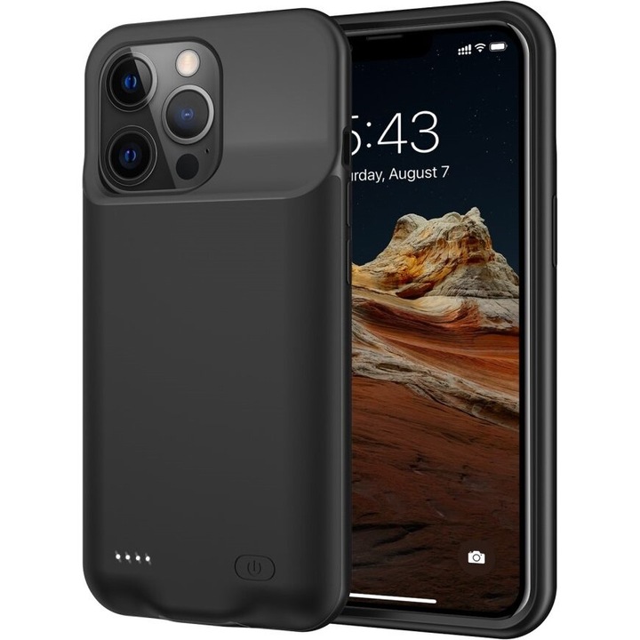 Husa telefon cu baterie 7000mAh, XGSM, protectie suplimentara, neagra, pentru iPhone 13 Pro Max