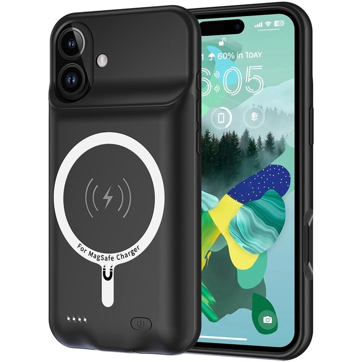 Husa telefon cu baterie 7000mAh, XGSM, pentru MagSafe, neagra, set complet