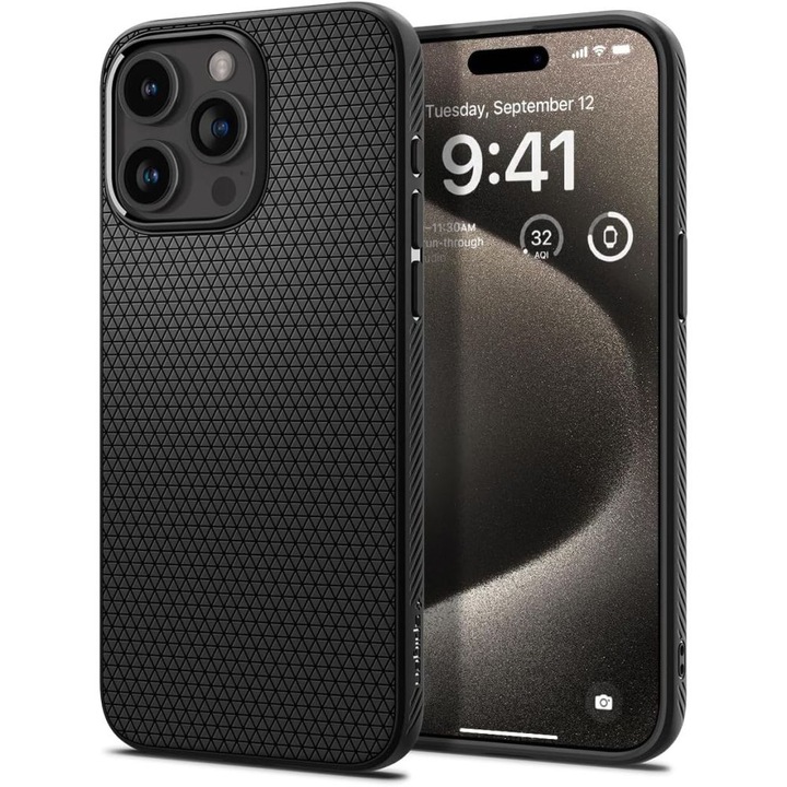 Husa compatibila cu iPhone 15 Pro Max, RAO Grip, ru iPhone 15 Pro Max - Spigen Liquid Air, A68, Plastic, Matte Pitch Black