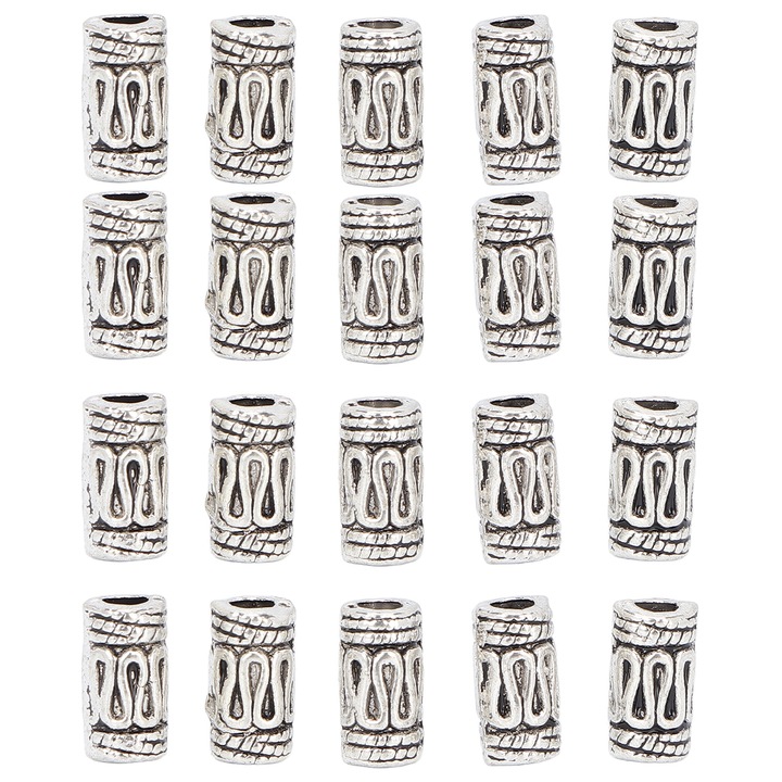 Set 20 bucati margele pentru barba/bratari, BGHYHYHI, retro, aliaj, argintiu, accesorii pentru impletit parul