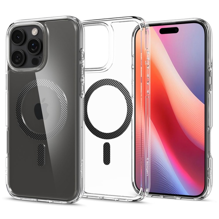 iPhone 16 Pro Max kompatibilis tok, Spigen Ultra Hybrid MagSafe, X28, szilikon, szénszálas