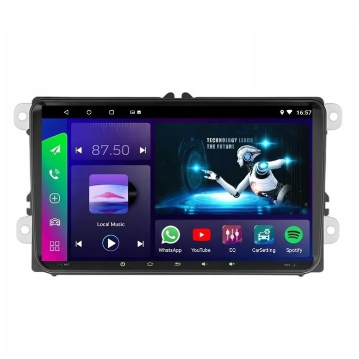 Android 13 navigációs rendszer Android Auto és Carplay rendszerrel Vezeték nélküli, Bluetooth, 2 GB RAM, 32 GB, dedikált 9 hüvelykes képernyő VW, Skoda, Seat, Passat B6, B7, CC, Golf 5, Golf 6, Tiguan, Touran