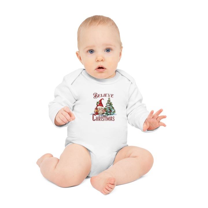 Baba body, karácsonyra, ünnepi modell, fehér, hosszú ujjú, Fehér