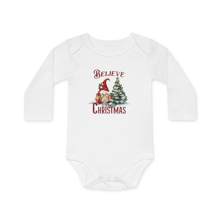 Baba body, karácsonyra, ünnepi modell, fehér, hosszú ujjú, 74-es méret