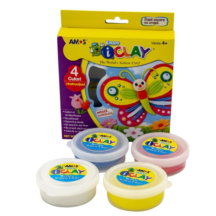 Set plastilina iClay Amos 4 cutii x18g/set + accesorii