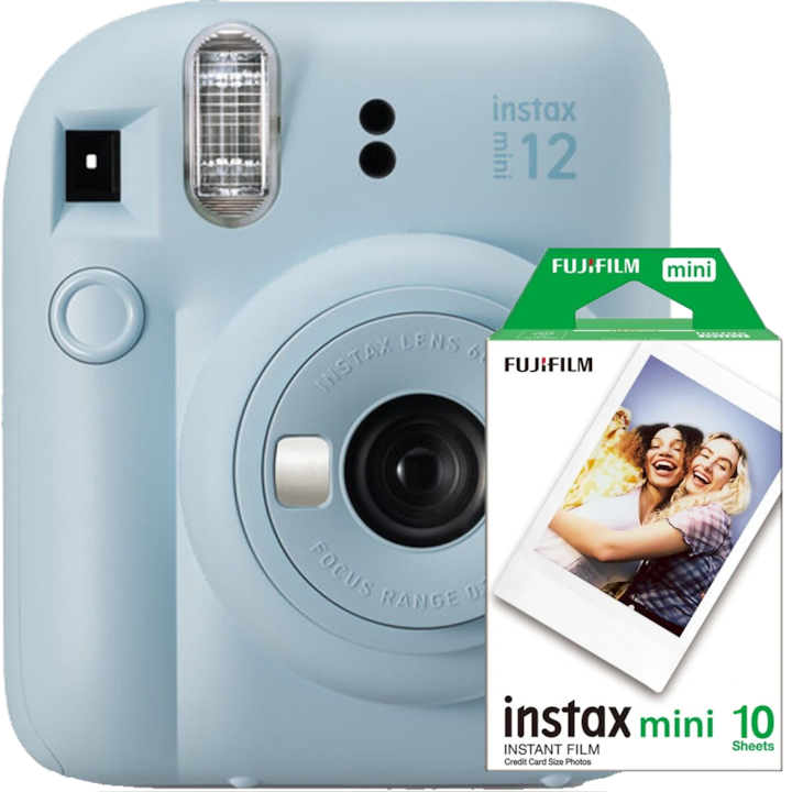 Фотоапарат за моментни снимки Fujifilm Instax mini 12, Pastel Blue, 1x10 мини филм