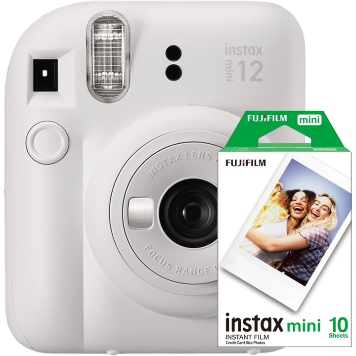 Комплект камера за моментни снимки Fujifilm Instax mini 12 Clay White с опаковка от 10 снимки