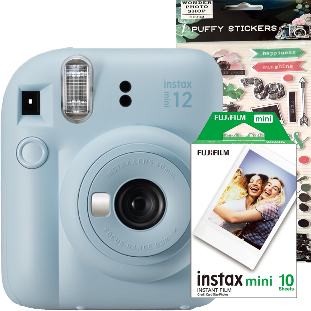 Aparat foto Instant Fujifilm Instax Mini 12 Pastel Blue + Film Mini 1x10 + Stickere Decorative