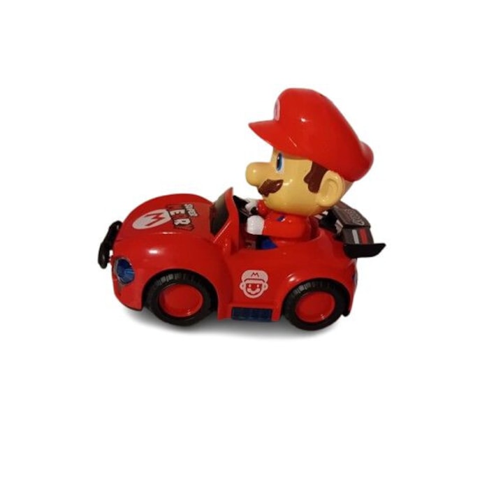 Jucarie interactiva pentru copii masina care scoate abur, emite lumini si sunete cu sofer Super Mario si baterii incluse