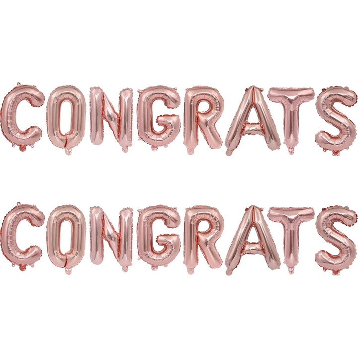 Prémium termék - 8 db fólia lufi szett, Southern Sky, "Congrats" felirat, 40 cm-es betűk, Ballagási téma, Party lufik, Egyedi csomagolás, Szívószál mellékelve, Levegővel vagy héliummal felfújható, Rózsaszín