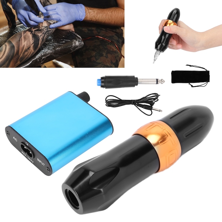 14. generációs tetoválógép készlet Kezdő tetováló gyakorló készlet. Motoros tetováló toll Vezeték nélküli pedálkészlet tetováló tápegységgel 90‑265VEU Plug