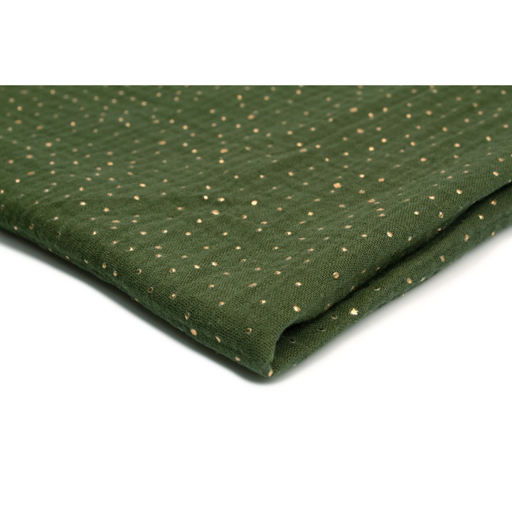 Муселин плат, златни точки Горски зелен фон, 100% памук, 50cm x 130cm