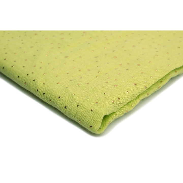 Плат Муселин, златисти точки Лайм зелен фон, 100% памук, 50cm x 130cm