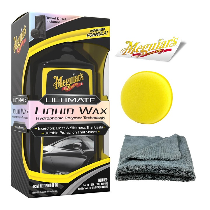 Синтетичен восък, Meguiar's Ultimate Liquid Wax, 473 мл, с микрофибърна кърпа 60x40 см и апликатор