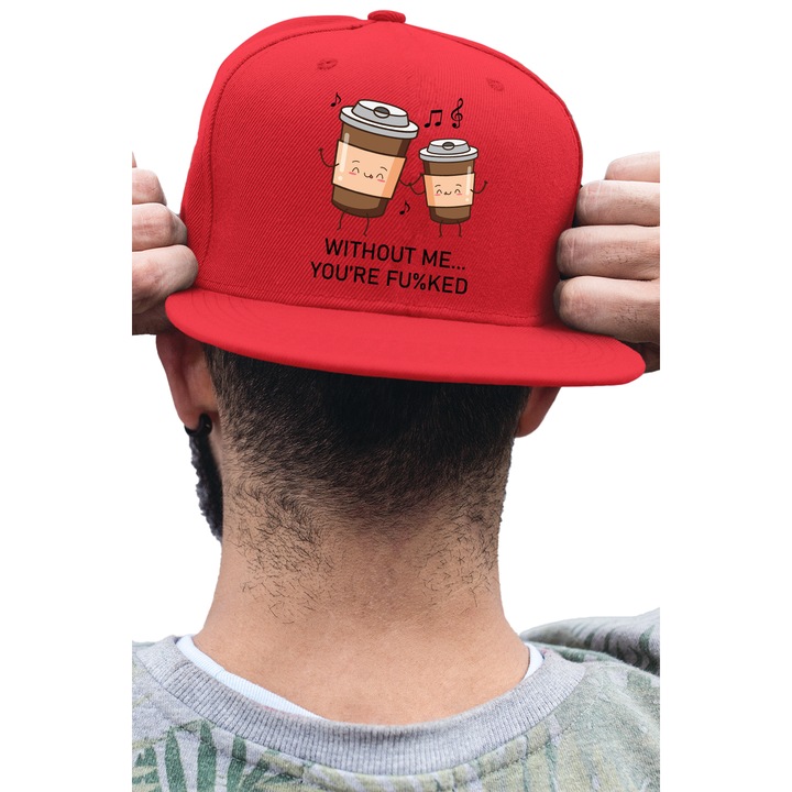 Sapca rap unisex cu imprimeu, Without me You're lose, Bumbac, Rosu, S