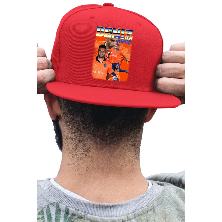 Sapca rap unisex cu imprimeu, Football player - Deniz Turuc, Bumbac, Rosu, S