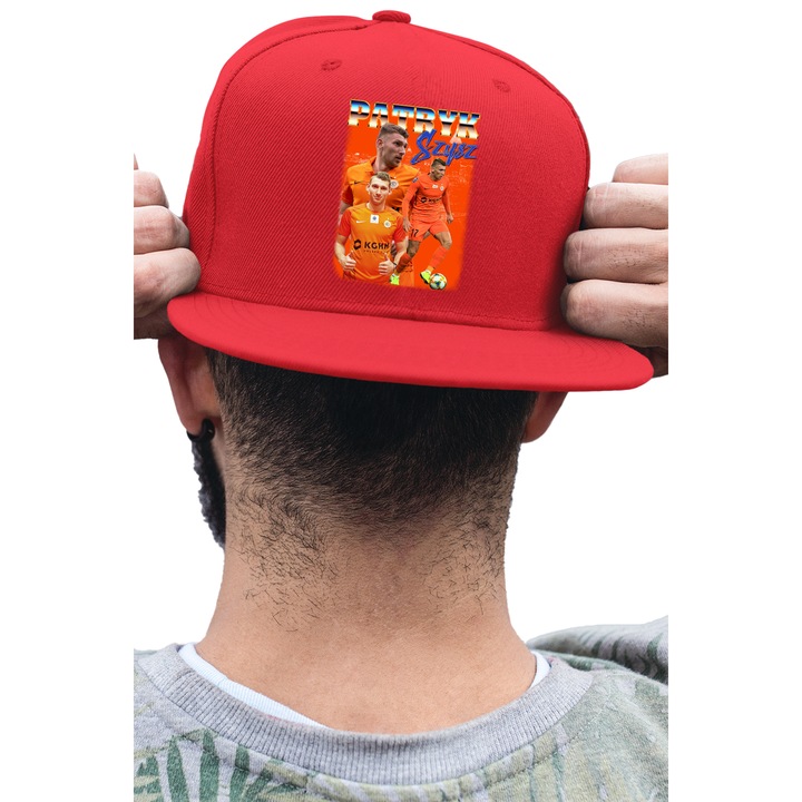 Sapca rap unisex cu imprimeu, Football Player - Patryk Szysz, Bumbac, Rosu, S