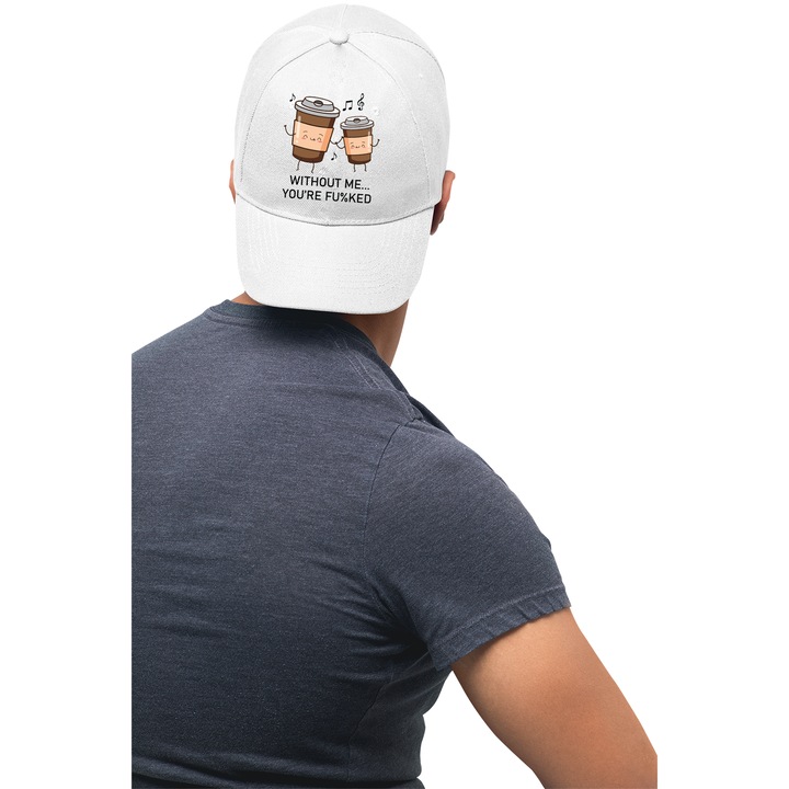 Sapca unisex cu imprimeu, Without me You're lose, Bumbac, Alb, S