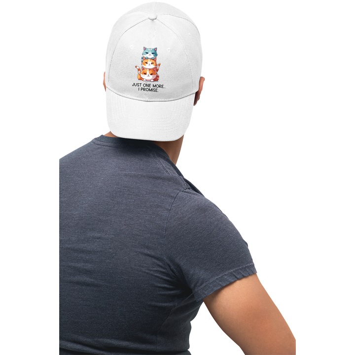 Sapca unisex cu imprimeu, Just one more, Bumbac, Alb, S