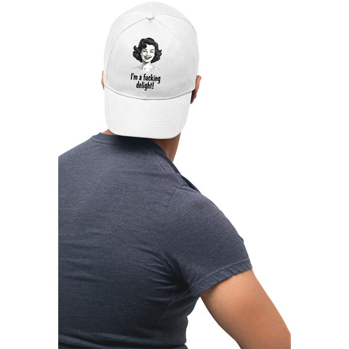 Sapca unisex cu imprimeu, I'm delight, Bumbac, Alb, S