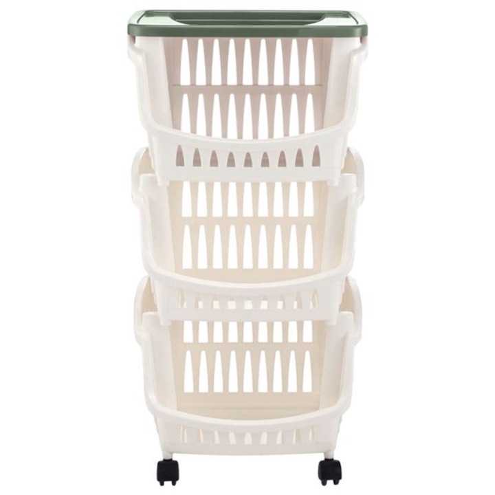 Dulap cu roti, Bucatarie, fructe si legume, 39.5 x 30 x 77 cm, Crem/Olive, Bama