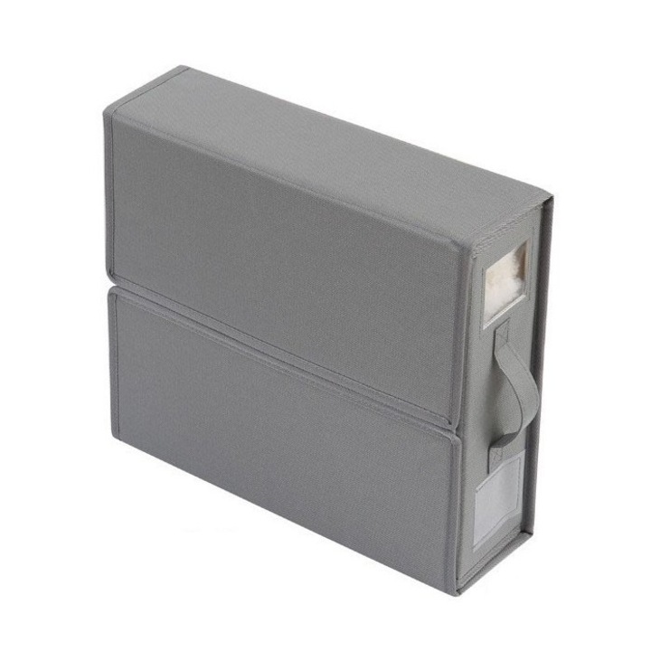 Ágynemű tároló doboz, OEM, Összecsukható, 18l kapacitás, 38x33x12 cm, Oxford szövet beépített PP-vel, Látható ablak, Szürke