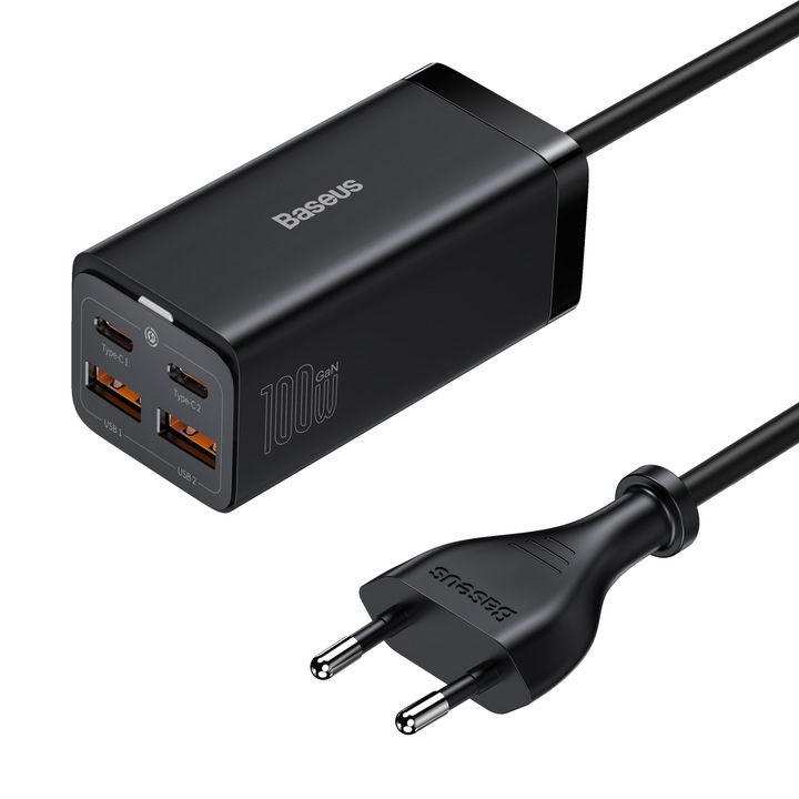Baseus Incarcator de Perete Gan3 Pro 100w 2x Usb-c 2x Usb Negru