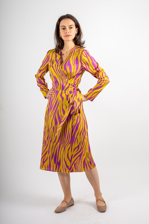 Couture de Marie, Rochie evazata cu decolteu in V Samantha, Violet/Galben mustar