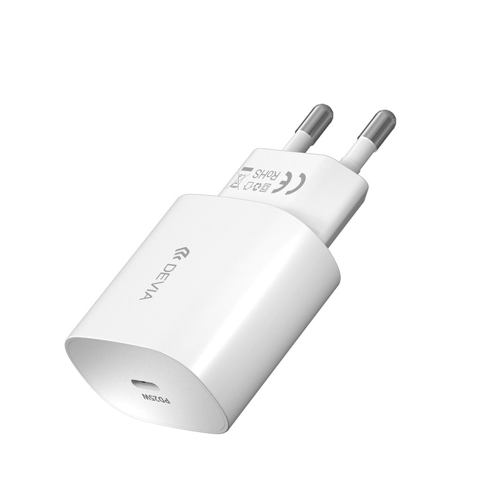 Devia fali töltő Smart Pd 25w 1x Usb-c fehér + kábel Usb-c - Usb-c