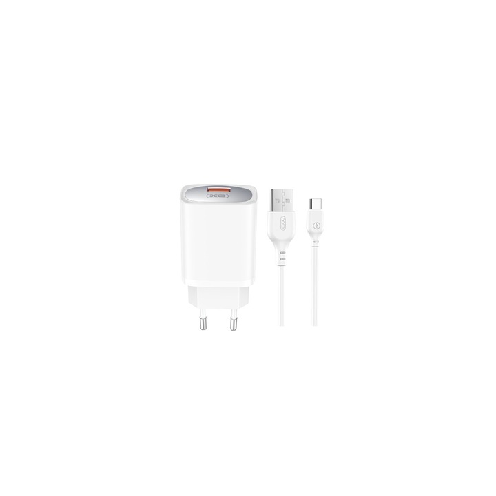 Fali töltő Ce19 Qc 18w 1x usb fehér + usb-c kábel