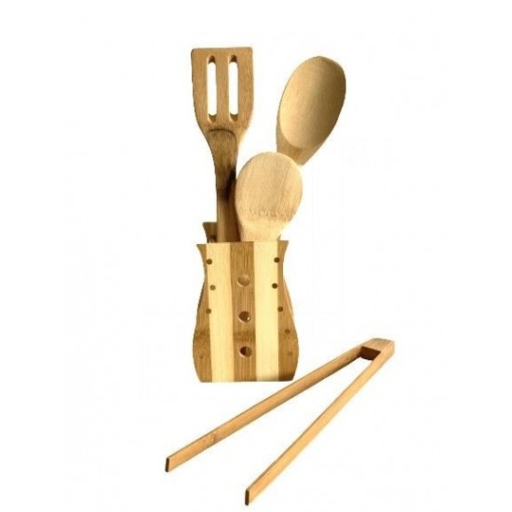 Set 5 piese ustensile de bucatarie din lemn