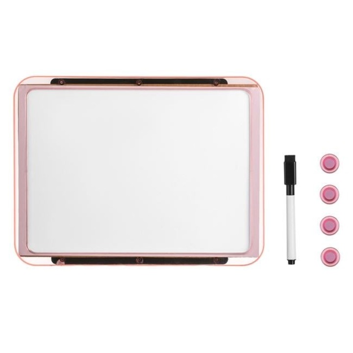 Магнитна дъска Antbro® бяла с розова рамка, черен маркер с гумичка и 4 кръгли магнита за бележки или мемо, 28.3x21.5см