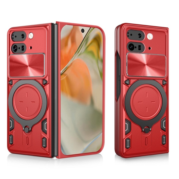 Калъф за Google Pixel 9 Pro Fold със защита за камерата и интегрирана магнитна опора Ring Shockproof червен
