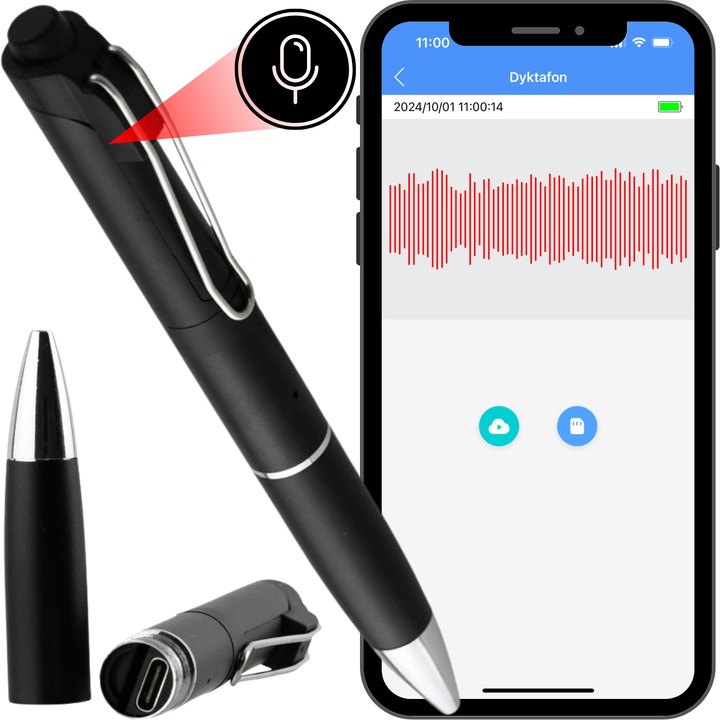 Диктофон, WiFi, Spreest, EL-AR05, 2.5 часа автономност, microSD до 128GB, черен