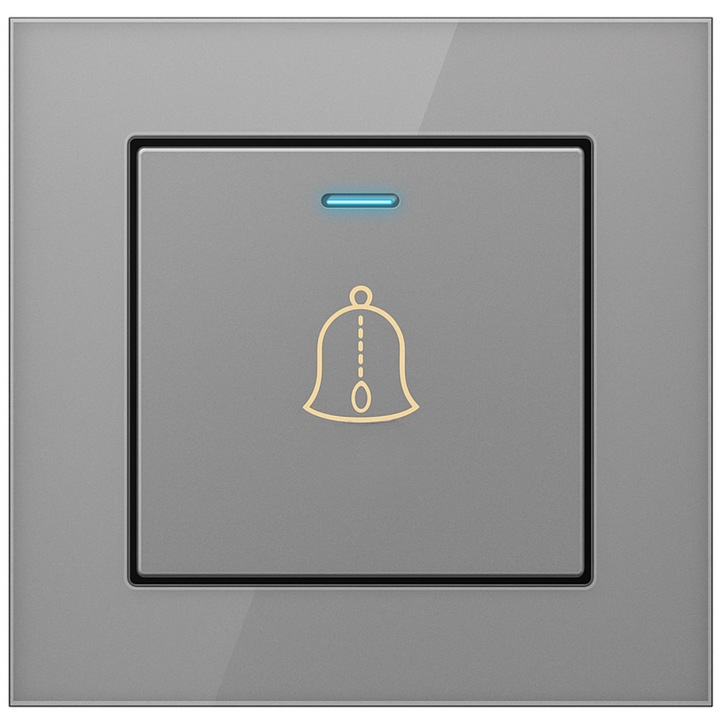 Sonerie cu fir Spreest® D01 Gray, Electromecanica, pentru usa/poarta, montaj in doza FI60, panou din sticla cristal intarita, design modern, alimentare 110–250V, IP20, gri