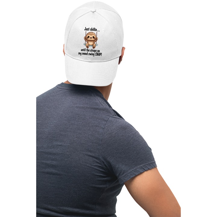 Sapca unisex cu imprimeu, Just chillin, Bumbac, Alb, S