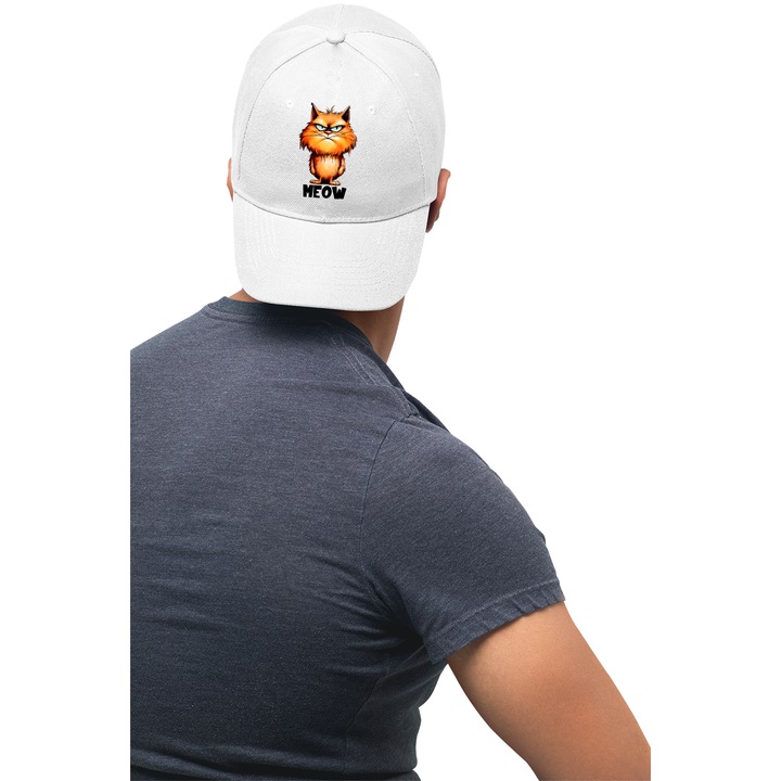 Sapca unisex cu imprimeu, Meoww, Bumbac, Alb, S