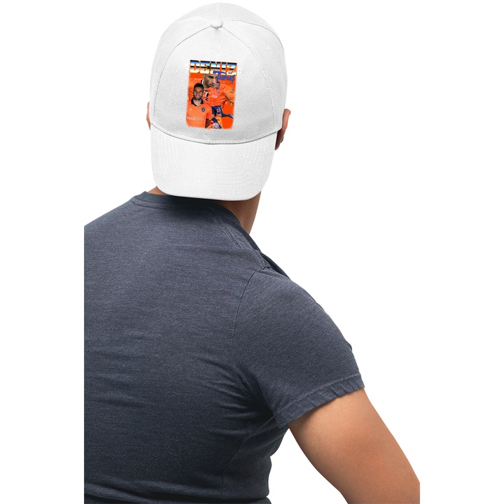 Sapca unisex cu imprimeu, Football player - Deniz Turuc, Bumbac, Alb, S