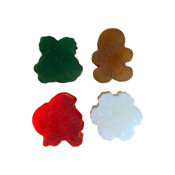 Set Craciun, model B, cutie cadou inclusa, 4 x sapun handmade cu glicerina, parfum Craciun, format calatorie, 120 g